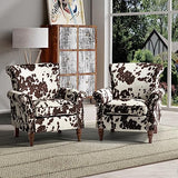 HULALA HOME Upholstered Wingback Accent Chair with Removable Cushion, Wood Legs and Nailhead Trim, Floral Living Room or Bedroom Armchair, Blue