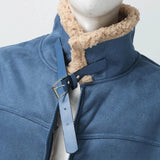 Mens Leather Motorcycle Jacket with Turn-Down Collar, Warm Winter Coat for Biking, Hunting and Outdoor Wear