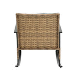 3-Piece Blue Wicker Rocking Bistro Set with Cushioned Rattan Rocker Chairs and Side Table for Patio, Garden, Yard, Porch, or Balcony