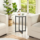 Yaheetech 16in Round Faux Marble End Table with X-Based Design & Sturdy Metal Legs, Modern Accent Sofa Table for Living Room, Black