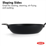 OXO Obsidian 12-Inch Carbon Steel Wok Pan, Pre-Seasoned with Removable Silicone Handle Holder, Induction and Oven Safe, Black