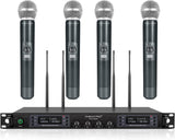 Phenyx Pro PTU-7000A Quad-Channel Wireless Microphone System with Metal Handheld Mics, 4×40 Channels, Auto Scan and 328ft Range