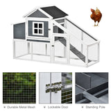 PawHut White Wooden Chicken Coop with Nesting Box and Run, 69×22 Inches