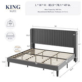 Allewie Queen Velvet Platform Bed with Vertical Channel-Tufted Wingback Headboard, Strong Wooden Slats, No Box Spring Required, Easy Assembly, Black