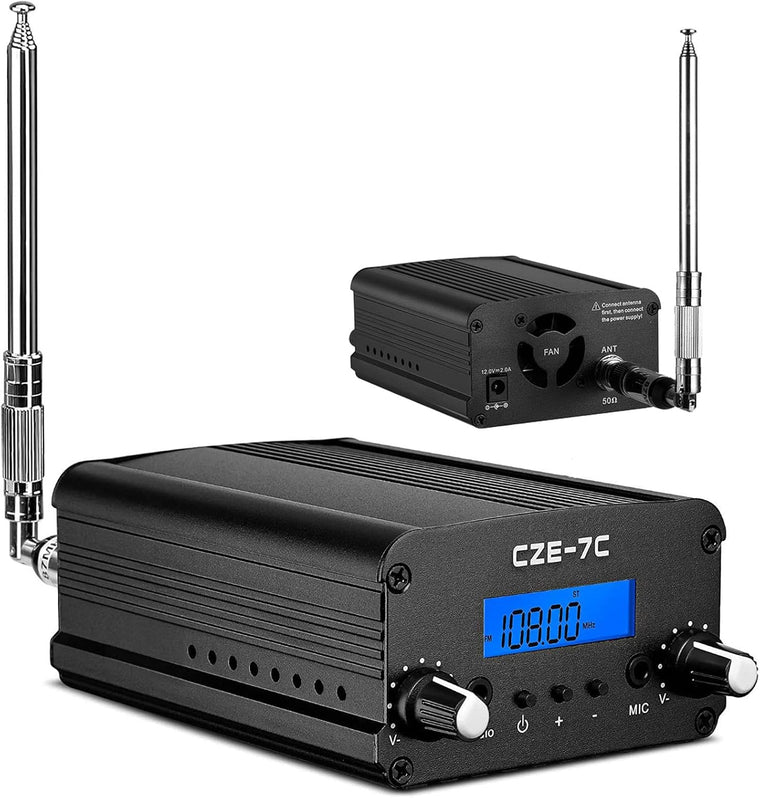 RICHRYCE Wireless FM Broadcast Transmitter for Church and Drive-In Theater Use, 1W / 7W Stereo Station with Mic, FCC Certified, 76M to 108Mhz