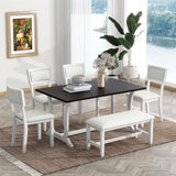 Natural Mid-Century Dining Set for 6 with Wood Table, 4 Upholstered Chairs, and 1 Bench for Kitchen or Dining Room