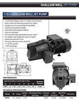 Superior 94505 Shallow Well Jet Pump with 1/2 HP Cast-Iron Construction