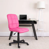 Pink Contemporary Office Swivel Chair by Pemberly Row, Featuring a Quilted Mid-Back Design