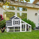PawHut White Wooden Chicken Coop with Nesting Box and Run, 69×22 Inches