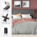 Allewie Queen Velvet Platform Bed with Vertical Channel-Tufted Wingback Headboard, Strong Wooden Slats, No Box Spring Required, Easy Assembly, Black