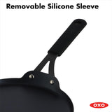 OXO Obsidian 12-Inch Carbon Steel Wok Pan, Pre-Seasoned with Removable Silicone Handle Holder, Induction and Oven Safe, Black