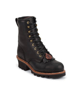 Chippewa Mens 8-Inch Logger Boots with Black Leather and Steel Toe EH Protection