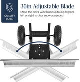 36in Galvanized Heavy-Duty Snow Pusher with 2 Wheels, Adjustable Handle & Blade Angle for Snow Removal, Black