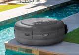 Intex Simple Spa 28481E Inflatable Round Hot Tub, 77in x 26in 4-Person Outdoor Spa with 100 Bubble Jets, Filter Pump, Cover, and Gray Finish