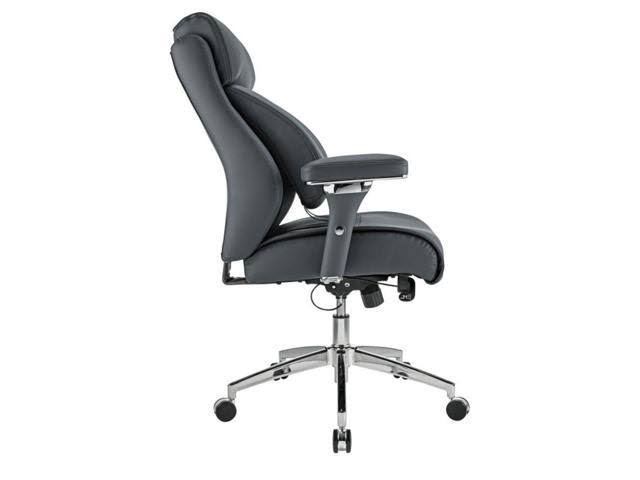 Realspace Keera Mid-Back Chair from the Modern Comfort Series, Gray Bonded Leather with Chrome and Silver Finish