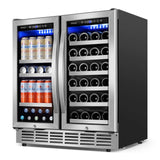 Tittla 30-Inch Dual-Zone Wine and Beverage Refrigerator for 33 Bottles and 80 Cans, Under-Counter or Freestanding Wine Cooler
