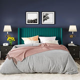 Allewie Queen Velvet Platform Bed with Vertical Channel-Tufted Wingback Headboard, Strong Wooden Slats, No Box Spring Required, Easy Assembly, Black