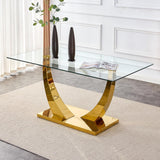 HomVent Rectangular Dining Table with 0.39-Inch Clear Tempered Glass Top and Stainless Steel Base, Gold Base for Kitchen, Dining Room or Home Office