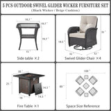 3-Piece Outdoor Patio Furniture Set with Two Swivel Rocker Chairs and Rattan Side Table, Wicker Glider Seating for Deck, Porch or Poolside, Brown and Blue