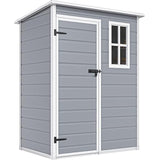DWVO 5 x 3ft Gray Resin Outdoor Storage Shed with Floor, Window, Waterproof Construction, and Lockable Door for Garden, Yard, or Patio