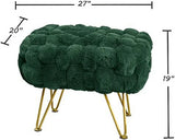 Pink Faux-Fur Ottoman Bench with Golden Legs, 27 x 20 x 19 Inch Fluffy Vanity Seat and Accent Table for Bedrooms, Closets and Living Rooms F