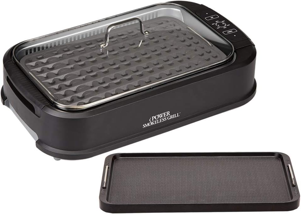 Power XL Indoor Electric Grill & Griddle with Removable Nonstick Plates, Glass Lid, 1500 Watt, Black, 21X 15.4X 8.1
