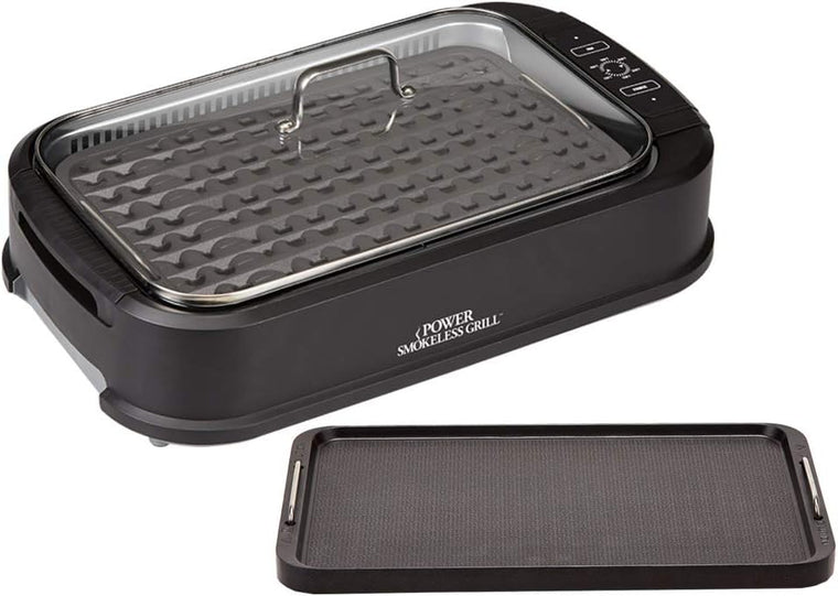 Power XL Indoor Electric Grill & Griddle with Removable Nonstick Plates, Glass Lid, 1500 Watt, Black, 21X 15.4X 8.1