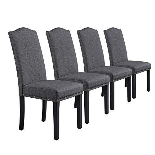 Set of 6 Yaheetech Upholstered Parsons Dining Chairs with Padded Fabric Seats, Nailhead Trim and Wood Legs, Khaki (3 Packages)