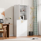 Cozy Castle 71′′ Tall Pantry Cabinet with Four Doors and Adjustable Shelves, Freestanding Wood Storage Cupboard for Kitchen, Dining Room, Living Room or Bathroom, Gray