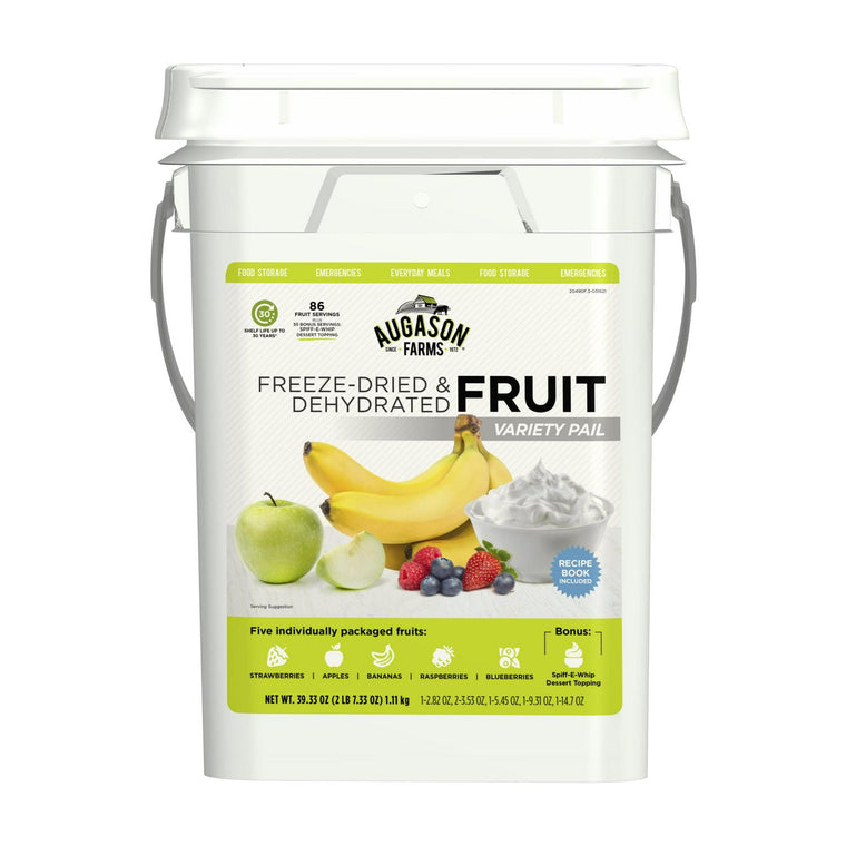 Augason Farms Emergency Food Pail with 86 Servings of Freeze-Dried and Dehydrated Fruit Variety