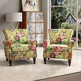 HULALA HOME Upholstered Wingback Accent Chair with Removable Cushion, Wood Legs and Nailhead Trim, Floral Living Room or Bedroom Armchair, Blue