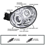 SPEC-D TUNING Dual Halo LED Projector Headlight Assembly with Glossy Black Housing and Smoke Lens, Left and Right Pair for 2002-2003 Subaru Impreza