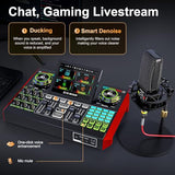 Podcast Microphone and Audio Mixer Bundle with 3.5mm Condenser Mic, Live Sound Card, Voice Changer and Denoise, Equipment for PC and Phone Streaming, Singing and Gaming