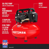 Portable Craftsman Pancake Air Compressor with Accessory Kit, Oil-Free, 6 Gallon, 150 PSI
