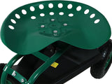 Sunnydaze Green Garden Cart with Rolling Scooter Seat, Extendable Steering Handle, Swivel Seat and Utility Tool Tray