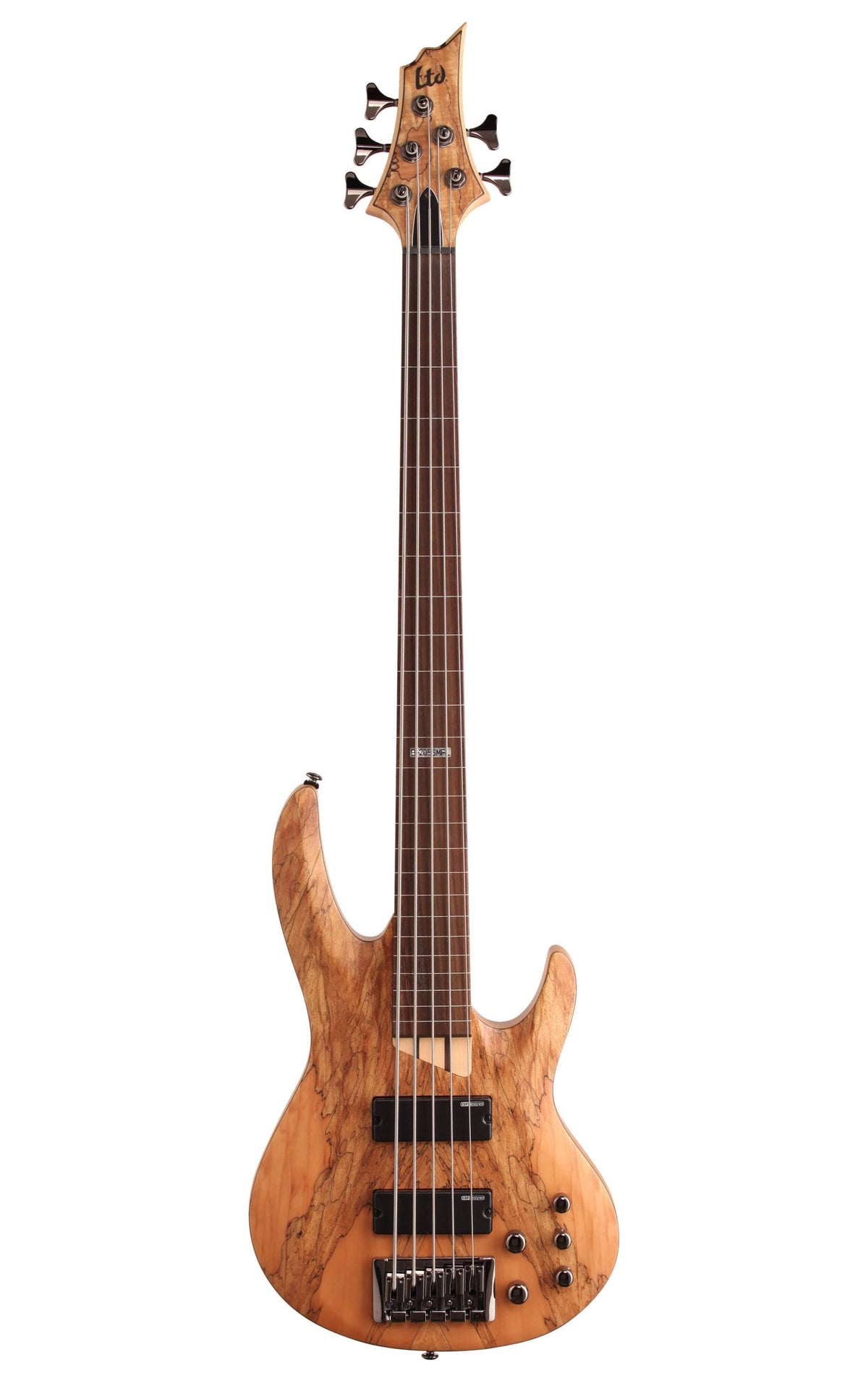 ESP LTD B-205 Five-String Fretless Bass with Spalted Maple, Natural Satin Finish