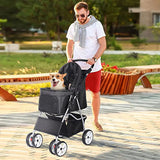 BBBuy Foldable 4-Wheel Pet Jogger Stroller and Travel Carrier with Waterproof Cover, Storage Basket, Cup Holder and Removable Liner, Black