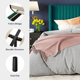 Allewie Queen Velvet Platform Bed with Vertical Channel-Tufted Wingback Headboard, Strong Wooden Slats, No Box Spring Required, Easy Assembly, Black
