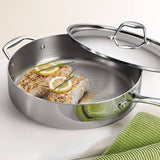 Tramontina 6-Quart Deep Sauté Pan with Cover, Crafted from Tri-Ply Clad Stainless Steel