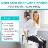 Vive Raised Toilet Seat with Handles for Seniors, Easy-Clean White Seat Riser for Elongated or Standard Bowls, Handicap and Post-Surgery Support