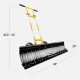 36in Galvanized Heavy-Duty Snow Pusher with 2 Wheels, Adjustable Handle & Blade Angle for Snow Removal, Black