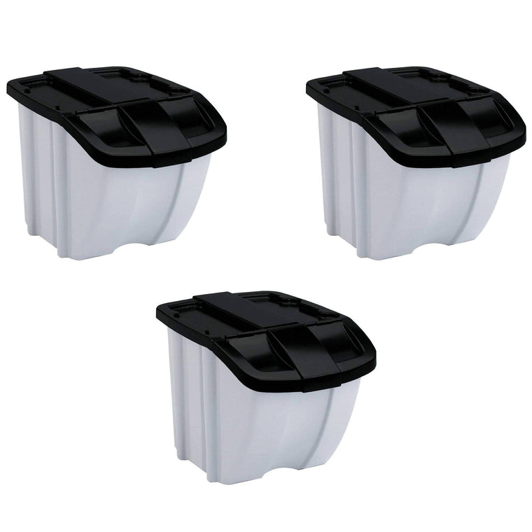 Suncast Gray Recycle Storage Bins, 18-Gallon Indoor or Outdoor Stackable Design, 3-Pack