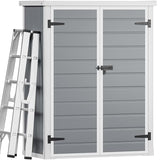 DWVO 5 x 3ft Gray Resin Outdoor Storage Shed with Floor, Window, Waterproof Construction, and Lockable Door for Garden, Yard, or Patio