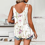 Womens Sleeveless V-Neck Tank Top with Floral Eyelet Detail, Dressy Casual Summer Camisole Tunic Blouse