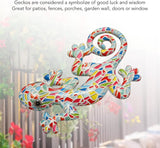 Resin Gecko Wall Sculpture for Outdoor Decor, Mexican Lizard Figurine for Farmhouse Porch, Patio, Lawn or Fence, LM9001A-1