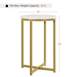 Yaheetech 16in Round Faux Marble End Table with X-Based Design & Sturdy Metal Legs, Modern Accent Sofa Table for Living Room, Black