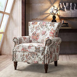 HULALA HOME Upholstered Wingback Accent Chair with Removable Cushion, Wood Legs and Nailhead Trim, Floral Living Room or Bedroom Armchair, Blue
