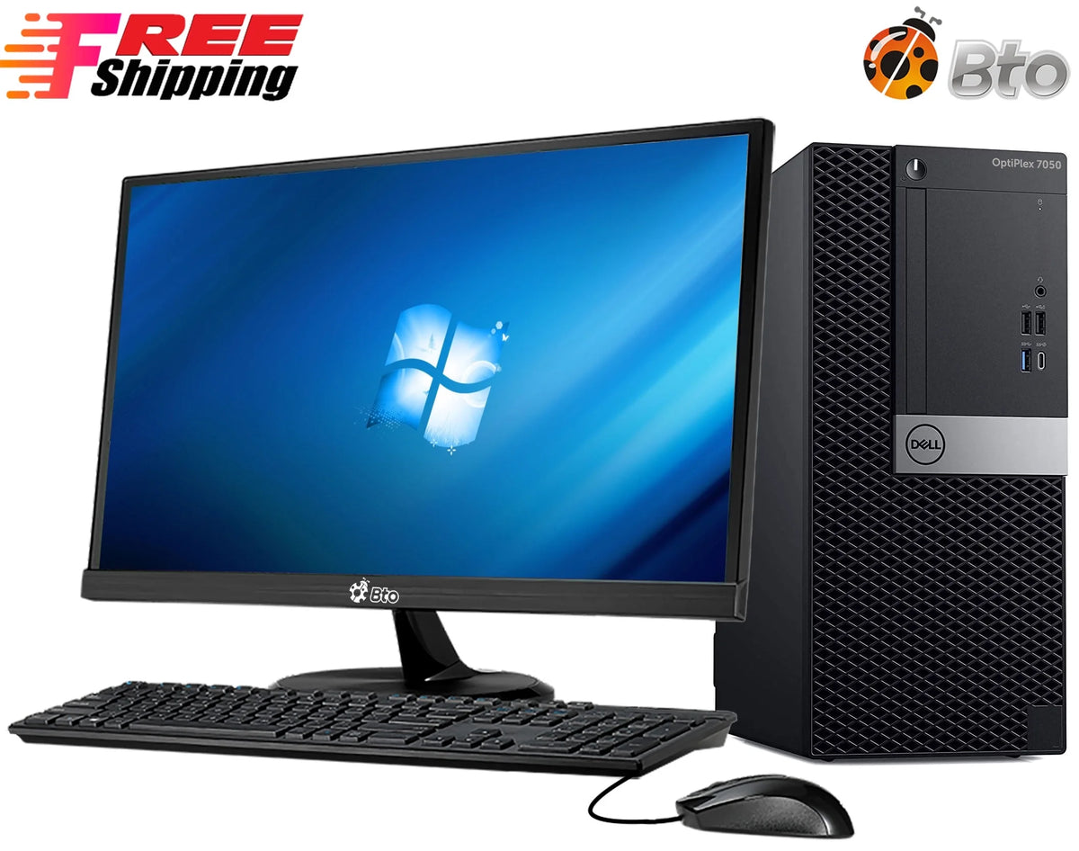 Refurbished Dell 7050 Desktop Tower with Intel Core i5-7500 7th Gen. 3.40GHz Processor, 8GB RAM, 500GB HDD, 19-Inch LCD, WiFi Adapter, Bluetooth Keyboard and Mouse, Windows 10 Pro