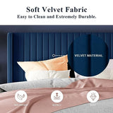 Allewie Queen Velvet Platform Bed with Vertical Channel-Tufted Wingback Headboard, Strong Wooden Slats, No Box Spring Required, Easy Assembly, Black