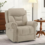 MCombo 7888 Triple-Motor Power Lift Recliner for Seniors, Fabric Chair with Massage, Lumbar and Seat Heating, Adjustable Headrest and Rolled Arms, Coffee, Medium